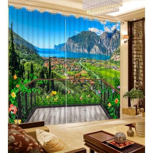 Window Curtain Living Room Photo Customize Size 3D Balcony Country Scenery Curtains Blue Blackout Shade Window Curtains