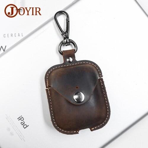 JOYIR Genuine Leather Earphone Protective Bag Box for AirpPods Case Cover with Keychain Earphone Accessories