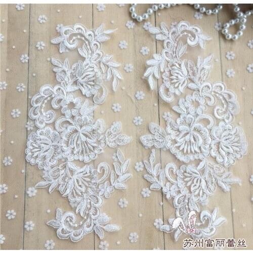 1 Piece 27*13cm Pretty Car-bone Wedding Dress Applique DIY Bridal Hair Accessories Lace Patch Lace Flower Applique