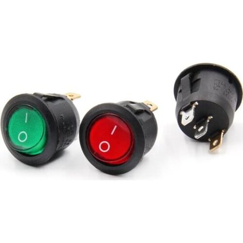 100PCS KCD1 SPDT NO/OFF Red green Light Rocker Switch AC 250V/6A 125V/10A