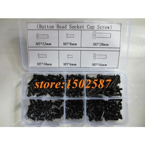120pcs/box M5 Serie Button Head Socket Cap Screw Black 10.9 Grade Accessories Kits Bolt M5X6/8/10/12/16/20mm