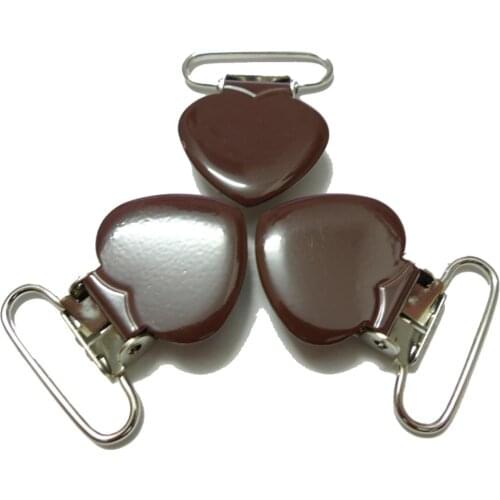 25pcs 1'' 25mm #05 Brown Enamel Heart Shape Pacifier Clips