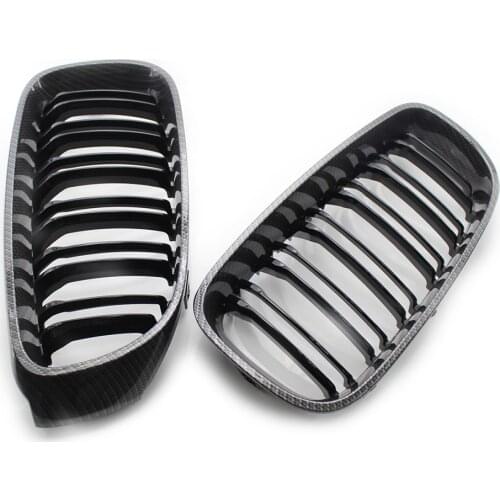 Car Carbon Fiber Style Front Kidney Black Dual Slat Grille Fits BMW F34 328i 335i GT 14-17