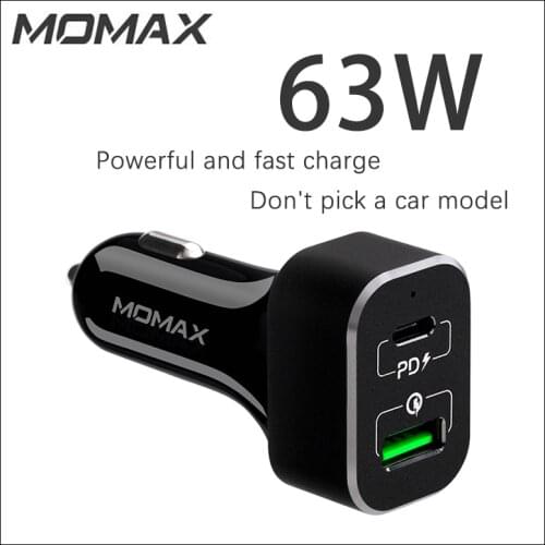 Momax car charger Apple PD fast charge 63W flash charge notebook Huawei iPhone11Pro Max mobile phone car charger