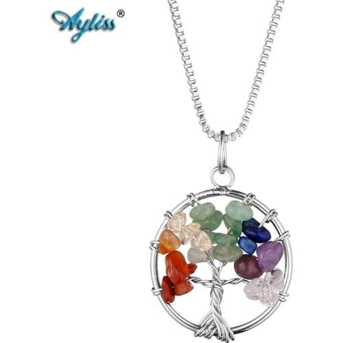 Ayliss 2018 New Style Tree Of Life Pendant Natural Stone Necklace Gem Stone Chakra Pendant Necklace Jewelry - 24 Inches