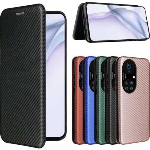 For Huawei P50 Pro Case Luxury Flip Carbon Fiber Skin Magnetic Adsorption Case For Huawei P50Pro P 50 HuaweiP50 Phone Bags