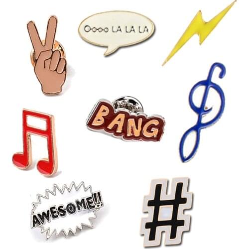 Interest Symbol Brooches Women Jewelry Kids Broche Cute Music dialogue Awesome Enamel Hijab Pins Denim Lapel Pin Bag Icons Badge