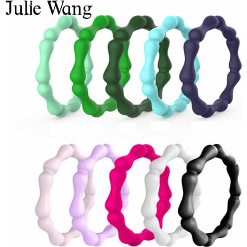 Julie Wang 10PCS 3mm Women Silicone Ring Sets Mixed Colors Wear Outdoor Sports Ring Fashion Party Wedding Gift Cocktail Rings