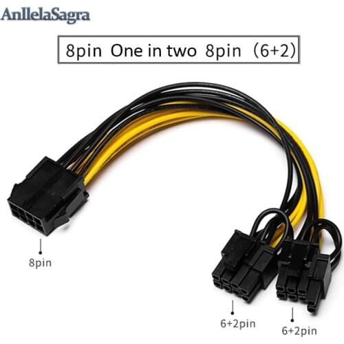 20cm 8 Pin PCI Express To Dual PCIE 8 (6+2) Pin Power Cable Motherboard Graphics Card PCI-E GPU Power Data Cable Splitter