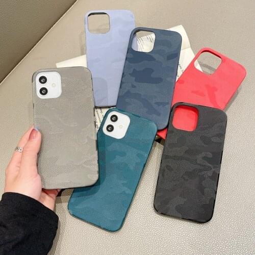 Camouflage PU Leather Silicone Soft Phone Case For Iphone 12 11 Pro MAX Mini X XR XS SE 7 8 Plus Gray Red Black Bumper Cover