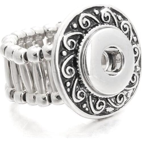Snap Jewelry Antique Silver Plated Round Snap Rings Adjustable Elastic Ring fit 12MM Snap Jewelry Rings