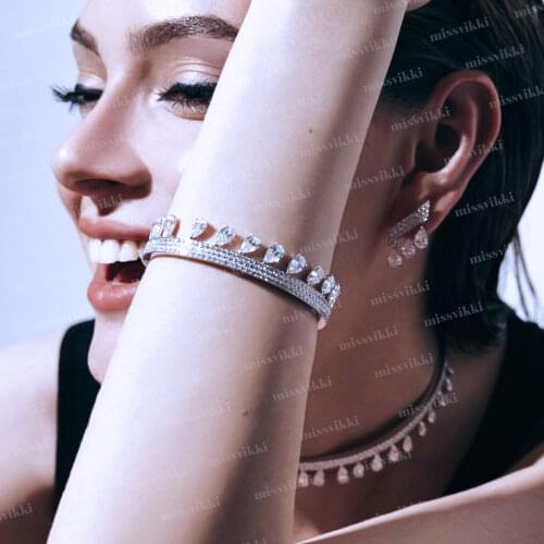 Missvikki Romantic Luxury Fine Waterdrop Dangle Earrings Bangle for Women Bridal Wedding Party Show Daily Jewelry Best Gift