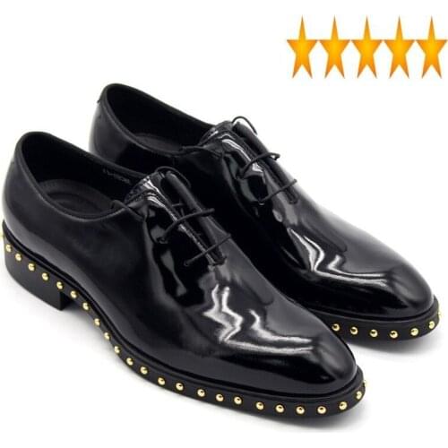 Mens Golden Rivet Oxford Handmade Black Oil Bright Real Leather Male Social Shoe Formal Office Wedding Dress Shoes Men 45