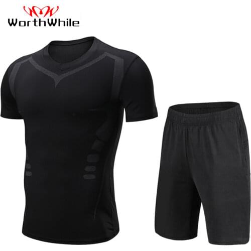 WorthWhile 2 Pcs/Set Sports Tracksuit Men Compression Running Suit Jogging Clothes T Shirt Pants Gym Fitness Workout Tights Set