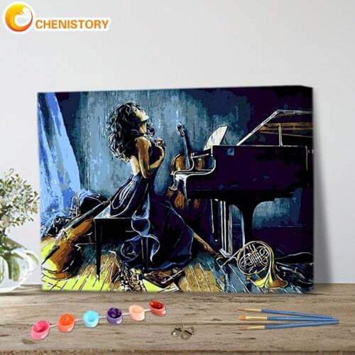 CHENISTORY DIY Pictures By Number Piano Girl Kits Painting By Numbers Figure Drawing On Canvas Handpainted Art Gift Home Decor