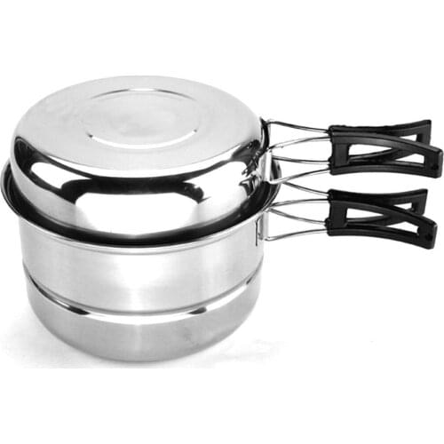 3Pcs Camping Cookware Set Portable Stainless Steel Cooking Pot and Pan Set Outdoor Cooking Tools Set for Picnic Camping Hiking