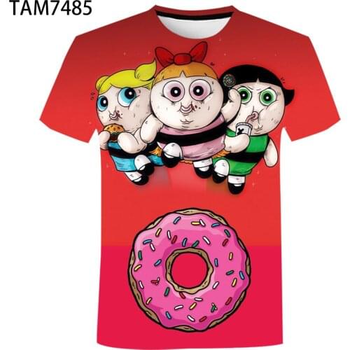 2021 new tops Powerpuff Girls T-shirt Girls Police Harajuku Street Casual Wear Cute Cartoon Print T-shirt Ladies Fashion Clothin