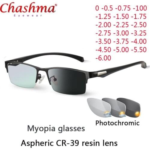 New Sun Photochromic Myopia Eyeglasses Optical Men student Finished Myopia Eyewear prescription Glasses Frame Half Rim -1.0 -4.0