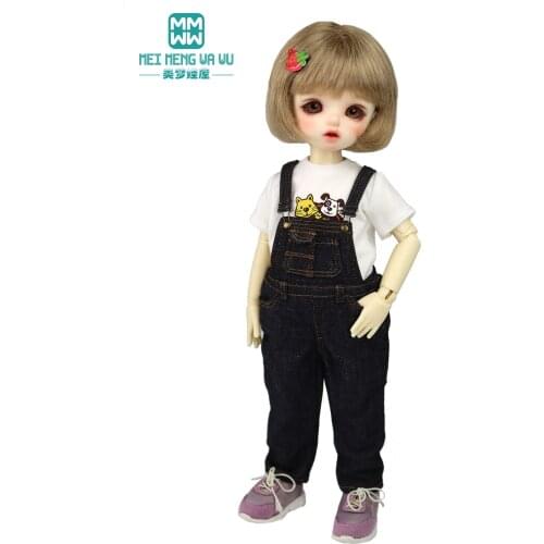 BJD clothes Fit 20--30cm 1/6 BJD YOSD doll clothes Fashion denim suspenders pants T-shirt