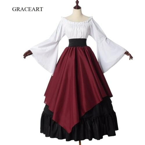Renaissance Wrench Dress Women Medieval Middle Ages Cosplay Deluxe Lady Costume