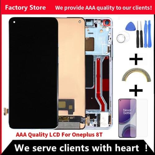 Support Fingerprint Super Amoled For Oneplus 8T Lcd With Frame Display Screen For Oneplus 8T Amoled With Frame Screen 2400*1080