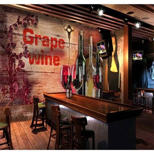 3d three-dimensional retro wood red wine 3D wallpaper Bar Lounge KTV club entertainment hall large mural 3D wallpaper