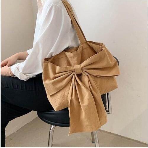 Luxury Handbags Large Capacity Canvas Tote Shoulder Bags Bow Womens Casual Bag Solid Color 2021 Summer Women Japan and Korea