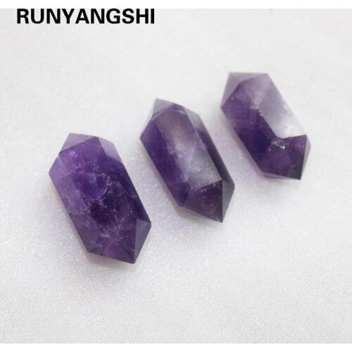 Runyangshi Natural Deep Amethyst crystal Double cusp Crystal column Energy stone hexagonal prism