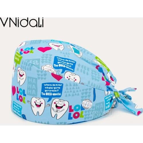 With button laboratory pet grooming work hat Unisex scrub caps Beauty Salon hat print Cotton Tieback cap Experimenter dust Hat