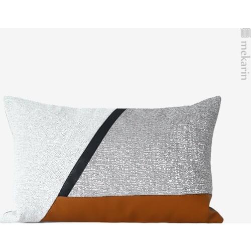 Nordic minimalist geometric stitching waist pillow square pillow light luxury living room sofa flannel pillow leather pillow
