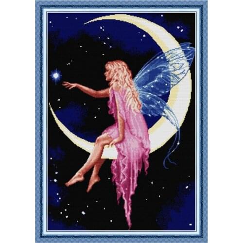 The moon fairy cross stitch kit aida 14ct 11ct count print canvas cross stitches needlework embroidery DIY handmade