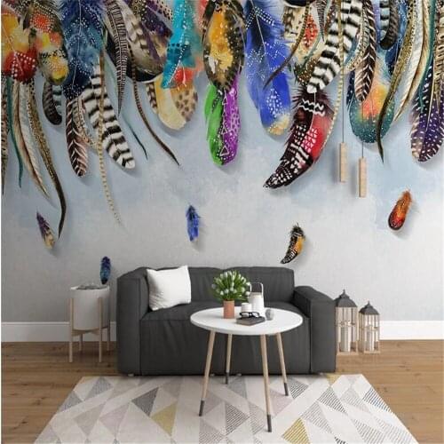 Milofi modern minimalist color feather bedroom living room large mural wallpaper background wall decoration painting