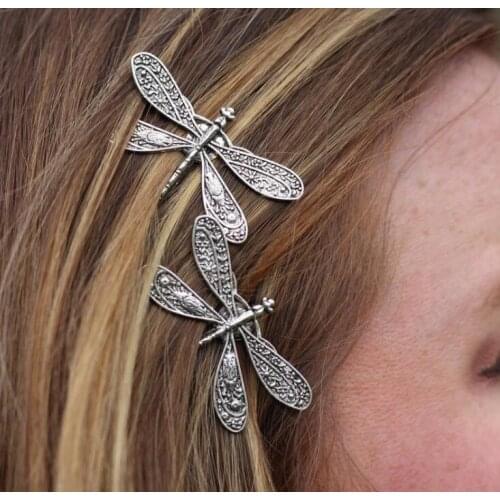 Vintage bronze hair clips Dragonfly Hairpins Bridal Elegant Headdress Hair Bronze Wedding Alloy Clip Dragonfly Transparent Hair