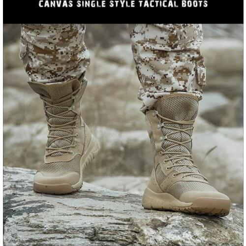 Tactical Boots Men Outdoor Hiking Shoes Canvas Mesh Desert High-top Military Combat Army Boots Militares Sapatos Masculino Plus