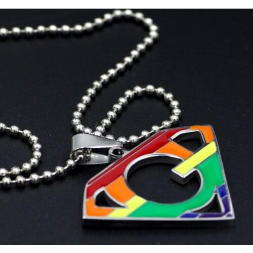Youe shone Stainless Steel Super Gay Rainbow Pendant LGBT Gay and Lesbian Pride Necklace