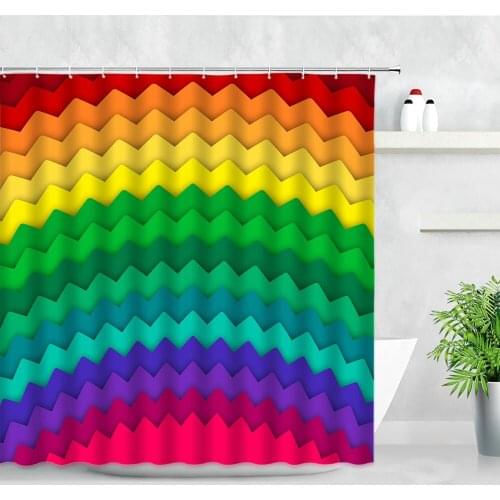 Geometric Pattern Rainbow color Shower Curtain Set Colorful Art Creative Printed Home Decor Waterproof Fabric Bathroom Curtains
