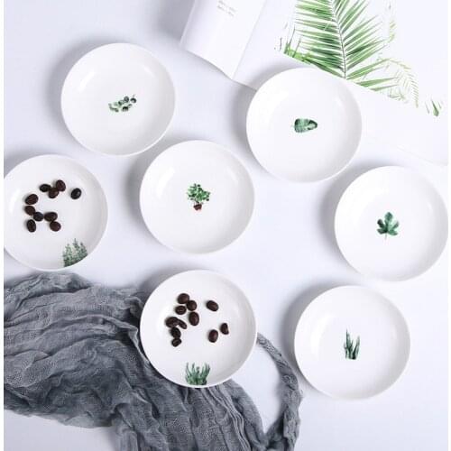 Green Plant Ceramic Chinese Dish Seasoning Dish Household Soy Sauce Dish Snack Dish Creative Tableware Bowl Dish & Plate Set