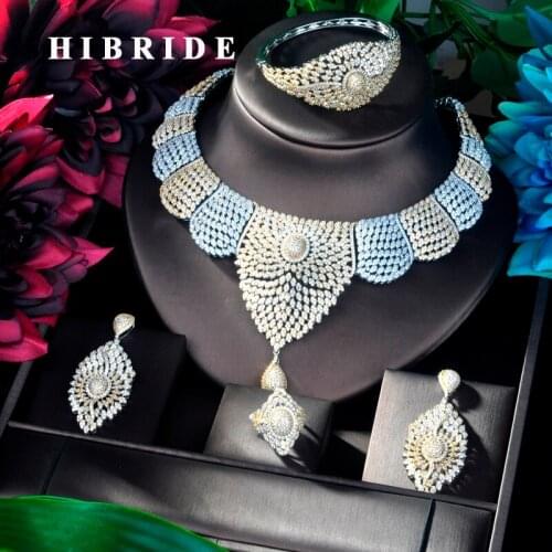 HIBRIDE New Gold Color Double Tone Pendant Gold Color Luxury Women Jewelry Set For Bridal Party Accessories Jewelry Gifts N-922