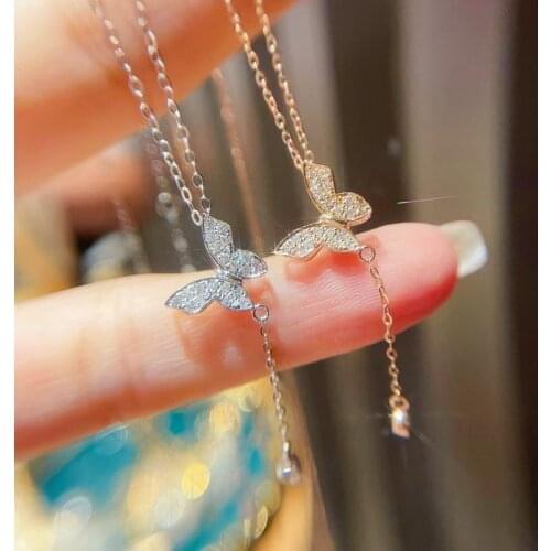 Butterfly 18K Rose Gold Pendant 925 Sterling Silver Wedding Pendants Necklace For Women Charm Party Choker Jewelry Gift