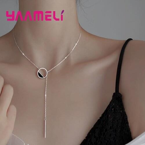 Authentic 925 Sterling Silver Women Necklace Simple Circle Loop Rolo Chain Clavicle Chain Party Accessories Fashion Jewelry