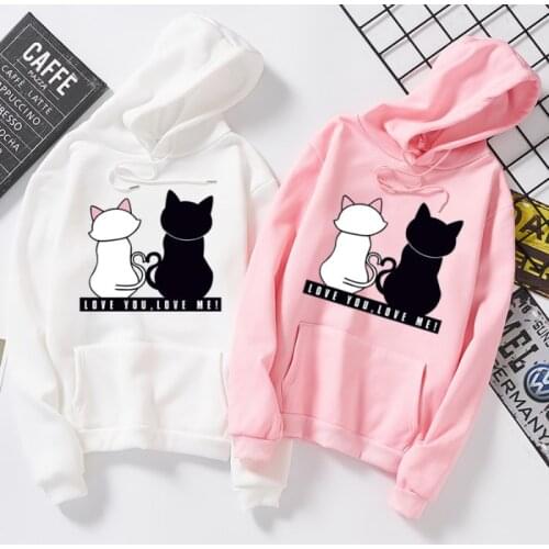 Winter Pullover Sweatshirts Womens Hoodies Female Sweatshirts Harajuku Graphics Cartoon Cat Print Sudaderas