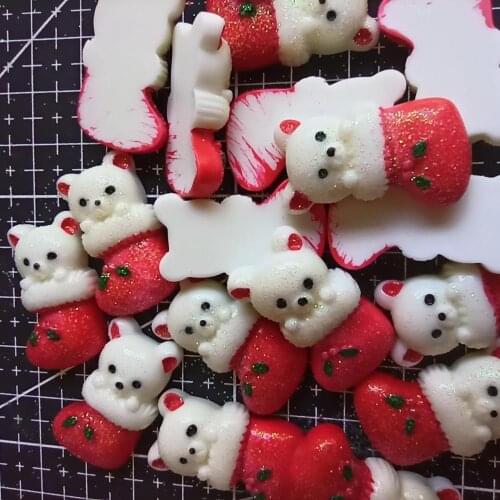 1pcs/lot resin flat back glitter Christmas sock bear 29mm Cabochons Hair Bow Center DIY Christmas decration