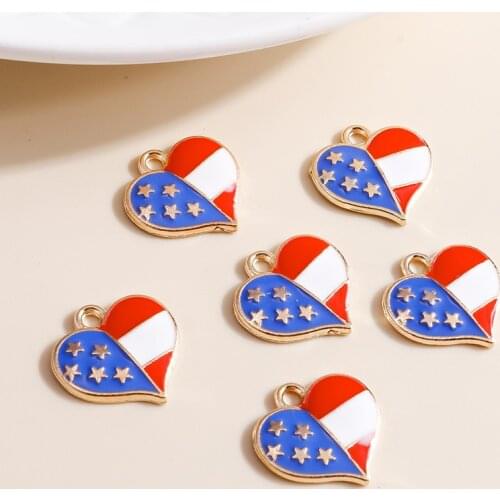 10pcs 16*16mm Stitching National Flag Charms for Earrings Pendants Necklaces Making Enamel Heart Charms DIY Jewelry Accessories