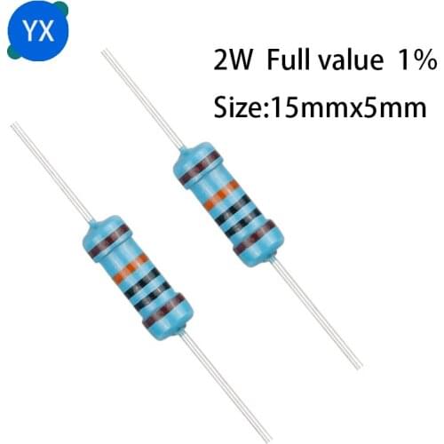 20PCS 2W metal film resistor 1% five-color ring power resistor 0.1R~1M 1R 4.7R 10R 47R 10R0 220R 470R 1K 2.2K 10K 4.7K 100K Ohm