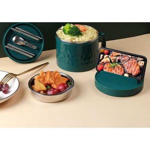 304 Stainless Steel 50.7oz Insulated Lunch Box Instant Noodle Bowl Sealed Portable PP Material Solid Color with Handle