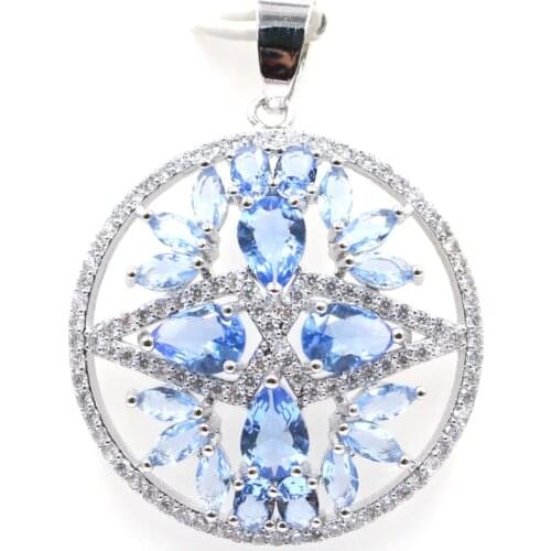 39x30mm Special Round Shape Created Violet Tanzanite Zircon Ladies Jewelry Set Silver Pendant