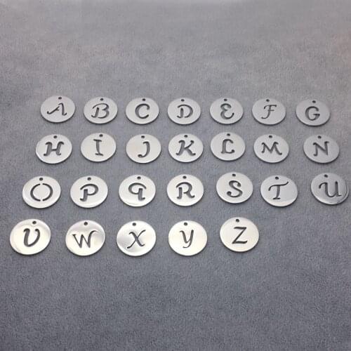 5pcs/Lot Real Stainless Steel 25mm Round A-Z Letter Alphabet Charm Pendant for DIY Making Jewelry Necklace