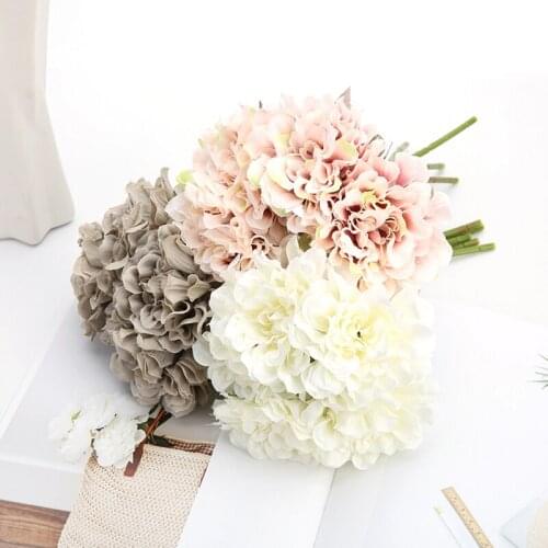5pcs Pink Silk Flowers Hydrangea Rose Artificial Flowers Peony Bridal Bouquet for Wedding Home DIY Decoration Fake Flowers