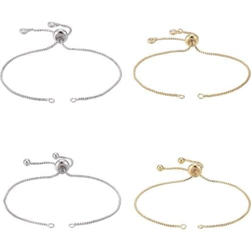 8Pcs Adjustable Brass Slider Extender Chains Accessories with Cubic Zirconia Beads for DIY Bracelet Jewelry Making