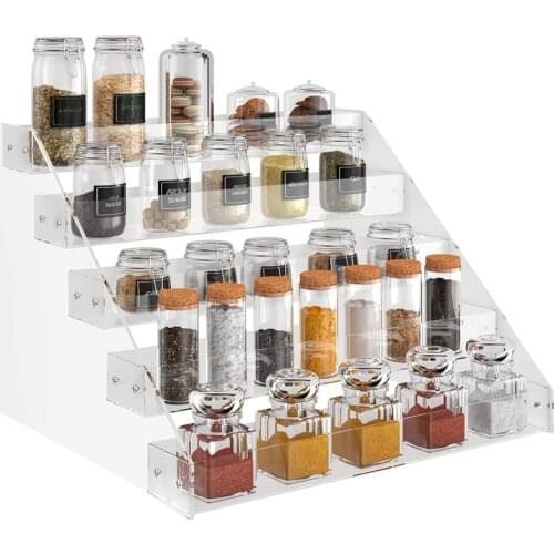 Acrylic Spice Rack-5 Tier Clear Seasoning Pantry Step Shelf Home Storage Vertical Kitchen Organizer for Countertop Cabinet